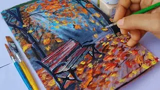 How to Paint a Autumn Morning Scenery🍁 || Forest Acrylic Painting Step by Step