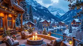 Relaxing Winter Ambience at Cozy Fireside Porch ❄🔥 Soothing Piano Music Background for Relaxation