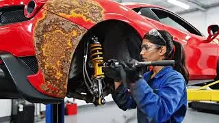 ASMR Car Restoration! Full Restoration of a RUSTY FERRARI 488 GTB in the Desert 