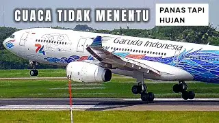 Terang Tapi Hujan .. Pesawat Besar Mendarat Di Bandara Soekarno Hatta Jakarta