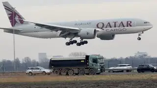 BOEING 777-F QATAR CARGO DOHA TO AMSTERDAM LANDING SCHIPHOL AIRPORT PLANE SPOTTING A7BTA #aviation