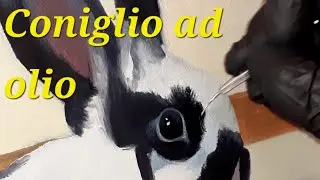 Dipinto realistico ad olio di un coniglio, con soli colori primari, su commissione