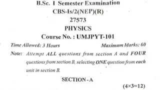 1st semester NEP Major & Minor Physics previous years question papers jammu University.