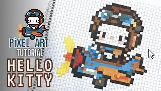 Pixel Art: Drawing HELLO KITTY Flying jet Tutorial Step by Step