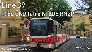 Line 39 Ride ČKD Tatra KT8D5 RN2P to Kotlářka