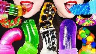 ASMR RAINBOW HONEY JELLY, CRUNCHY FROZEN HONEY EATING SOUNDS, CLEAR, BOBA, CANDY.