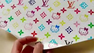 Colorful LV With Hello Kitty Vinyl Leather Fabric For Bag ,shoes ,Handicraft Goods By Yards