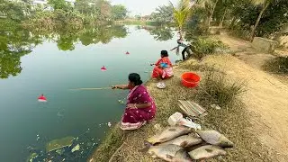 Fishing Video || Traditional three fisherman is fishing in the village pond || Amazing hook fishing