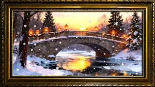 Winter Bridge Painting | Golden Light Holiday Screensaver