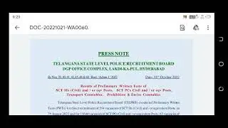 2022 SI & PC Exams Qualified Press Note release from TSLPRB