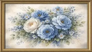 Golden Florals I 🌸 | Timeless Blue & Ivory Floral Wall Art for Calm Living Rooms | 4K