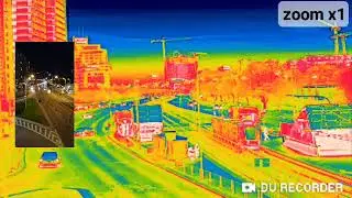 VEO Thermovision app test - digital zooming, street view at night, people cars.