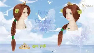 Yan Dream Shrek Fiona Princess Wig with Crown Necklace and Green Ears Halloween Wig for kids