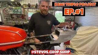 @stevos.chop.shop Kawi Triple project Ep. #1. *custom cafe racer/street tracker seat and tail*