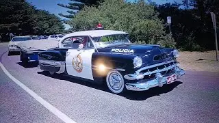 Cars leaving Queenscliff Rod Run Car show 2024. 