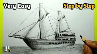 How to draw sailing ship easy |  @pencilsketching1
