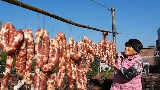 掛滿竹竿的年味，阿婆一次做了30斤，閨蜜都搶著吃Preserving pork by stuffing it into sausages |#腊肠 #香肠 #香肠派对  | 玉林阿婆