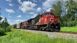 Grab Shot! CN 3908 Leads CN M306 Down Hill On The Approach to Edmunston!