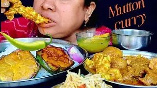 EATING MUTTON CURRY, DAL CHAWAL, ALU FRY, BENGALI FOOD MUKBANG...