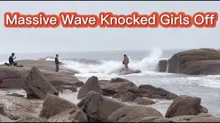 Massive Wave Hit The Beach And Knocked Grils Off