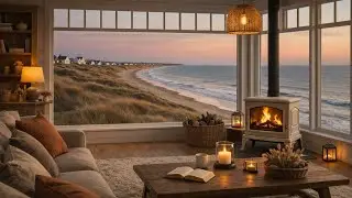 Cozy Fireplace by the Sea 🌊🔥 Calm Waves & Fire Sounds for Deep Relaxation