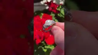 Luxury Halo Diamond Pearl Engagement Ring, White Gold Flower Wedding Ring AP300