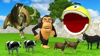Giant lion Elephant the chase Monkey baby Temple Run | Monkey taking care of friends in the farm #1
