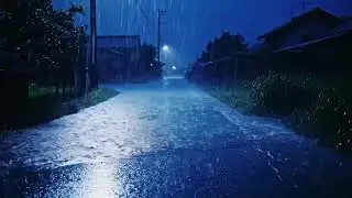 ASMR Nighttime Heavy Rain Falling Over Quiet Countryside for Peaceful and Undisturbed Sleep 007