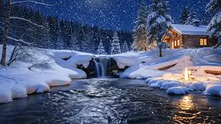 Short Waterfall River Cabin (3 HOURS) | Heavy Snowfall + Campfire | Deep Sleep | No Music