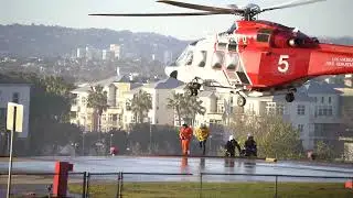 LAFD and LACOFD Air Ops in Action - Mutual Aid Brush Fire near LAX Airport | Bell 412 and AW139