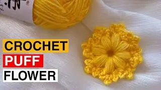 How To Crochet Puff Flower 🌺 For Beginners | Flower Tutorial #crochetpuffflower #crochetflower