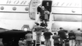 People greet Prince Akihito at the airport in Japan after his return from world t...HD Stock Footage