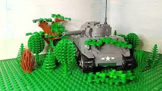 Lego WW2 Stopmotion Sherman tank ambushes a German King Tiger tank convoy 1945.