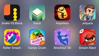 Snake VS Block, Hopeless, Jetpack, Roller Smash, Candy Crush, Shootout3D,Dream Blast - iPad Gameplay
