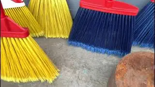 Collages outdoor floor cleaning garden used  big plastic broom brush