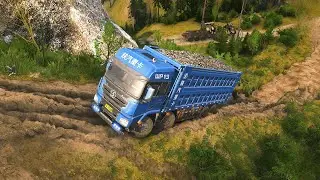 Heavy Sand Truck Struggles on an Extreme Steep Hill &ndash; MudRunner Challenge