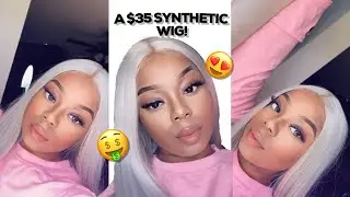 WATCH ME LAY THIS $35 GREY SYNTHETIC WIG FROM AMAZON!