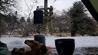 Making a coffee in the Snugpak scorpion 3. snow. MSR pocket rocket Dartmoor 14th Dec 2022