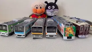 家にあるサウンドトレイン全部出して遊んでみた　E7系かがやき、阪急電車、旭山動物園号、山手線、中央線、京浜東北線、総武線【電車&times;アンパンマン】