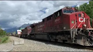 Canadian pacific train going through Canmore Alberta