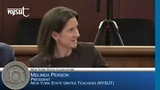 Президент профсоюза учителей штата Нью-Йорк (NYSUT) выступил на слушаниях по бюджету 2026 года, п...
