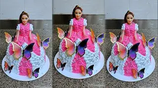 Simple Doll Cake Design/Doll Cake/Pink White Colour Doll Cake/Barbie Doll Cake Decorating Ideas