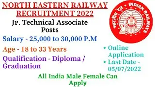 North Eastern Railways Jr Technical Associate Recruitment 2022//North Eastern Railways Vacancy 2022