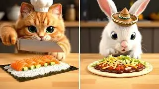 cute relaxing  animals cooking ai video ; Animales tiernos cocinando video relajante IA