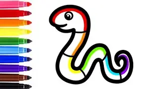 How to draw Rainbow Snake 🐍 | Snake Drawing, Painting and Coloring for kids & Toddlers | Child art