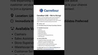 Carrefour Jobs 2025 | Cashiers, Sales, Store Helpers & More Apply at www.jobyouneed.com#jobwaveuae