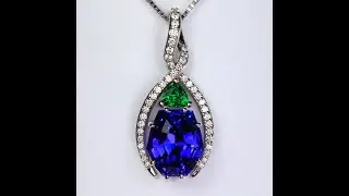 14K White Gold 6.28ct Tanzanite and Emerald Pendant With Diamonds By Christopher Moriarty