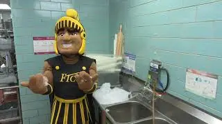 Theo learns proper hand-washing technique from FTCC's Culinary Arts students