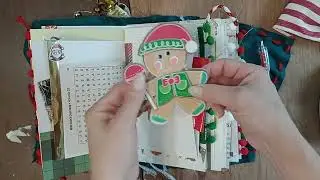 Junk flip through classic Christmas mixed media Ephemera and pom poms