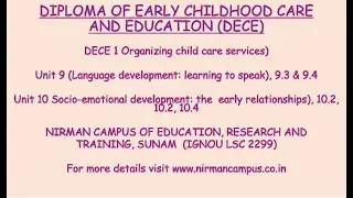 DECE - 1 (Unit 9: 9.3 & 9.4 and Unit 10: 10.2, 10.3, 10.4) Counselling Session 2024, IGNOU -LSC 2299